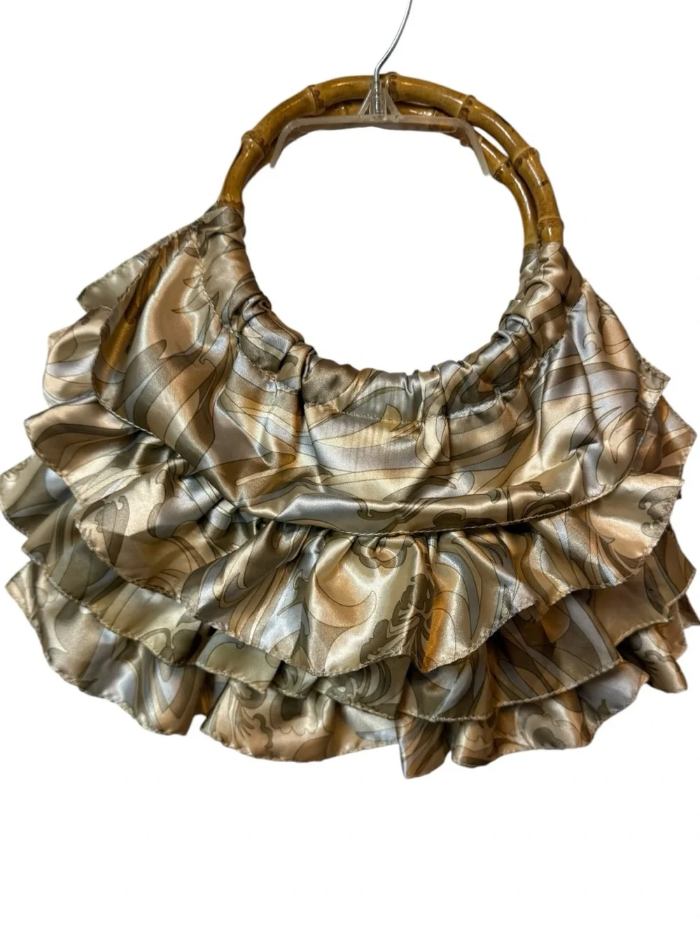 Kathy Van Zeeland Ruffled Satin Tote in Gold and Silver Tones